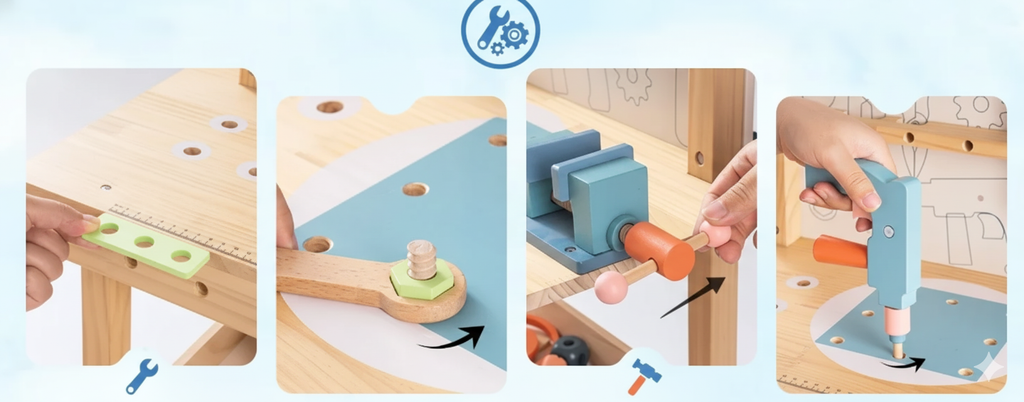 Robotime Robud - Établi en Bois Multifonctionnel - L'Atelier de Bricolage Idéal pour Enfant (3+ Ans)