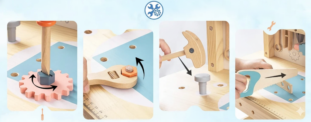 Robotime Robud - Établi en Bois Multifonctionnel - L'Atelier de Bricolage Idéal pour Enfant (3+ Ans)