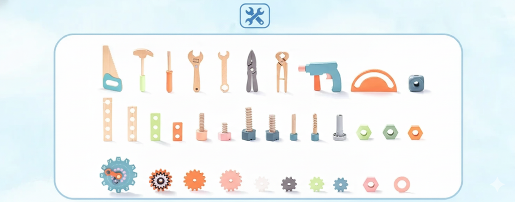 Robotime Robud - Établi en Bois Multifonctionnel - L'Atelier de Bricolage Idéal pour Enfant (3+ Ans)