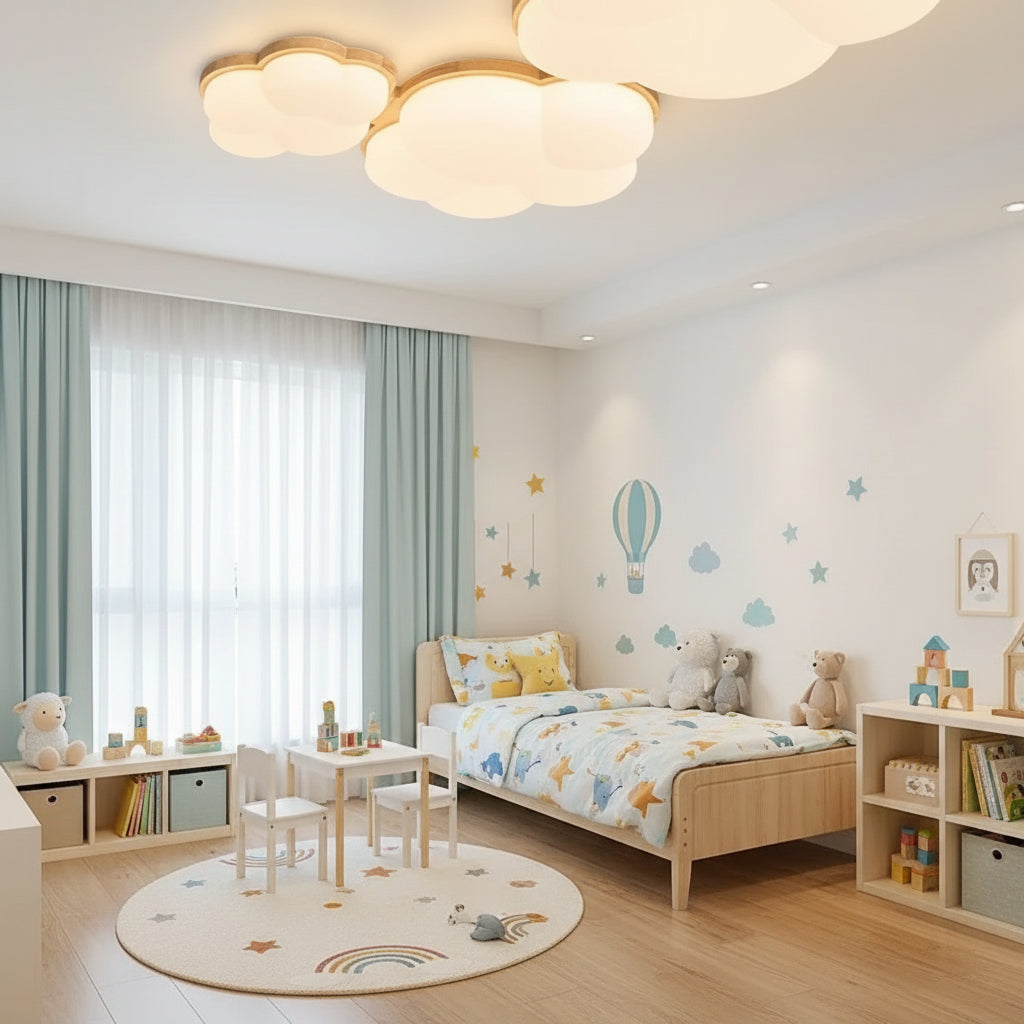 Plafonnier Minimaliste Coton et Bois Nordique | Lampe Ambiance Chaleureuse Chambre