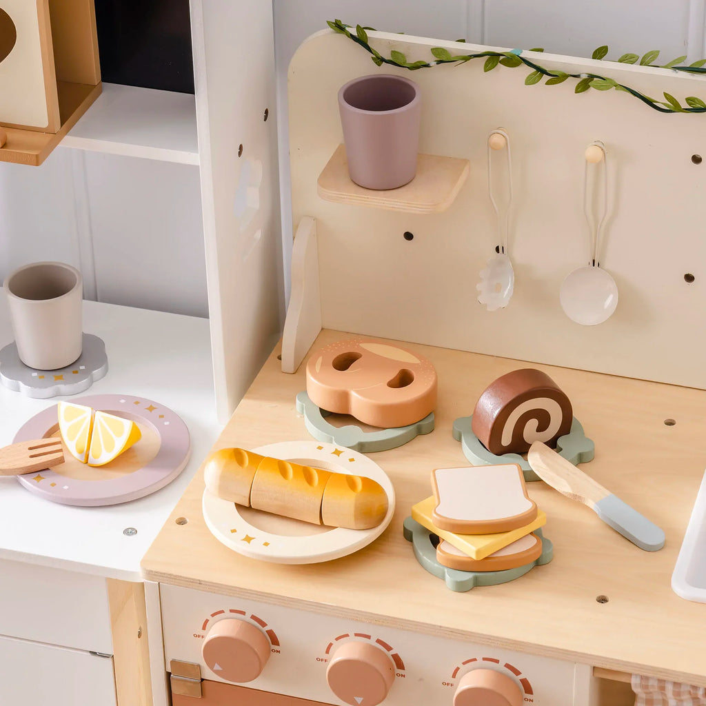 Robotime Robud - Cuisine en Bois Classique : Jeu d'Imitation Éducatif avec Fruits & Légumes à Couper