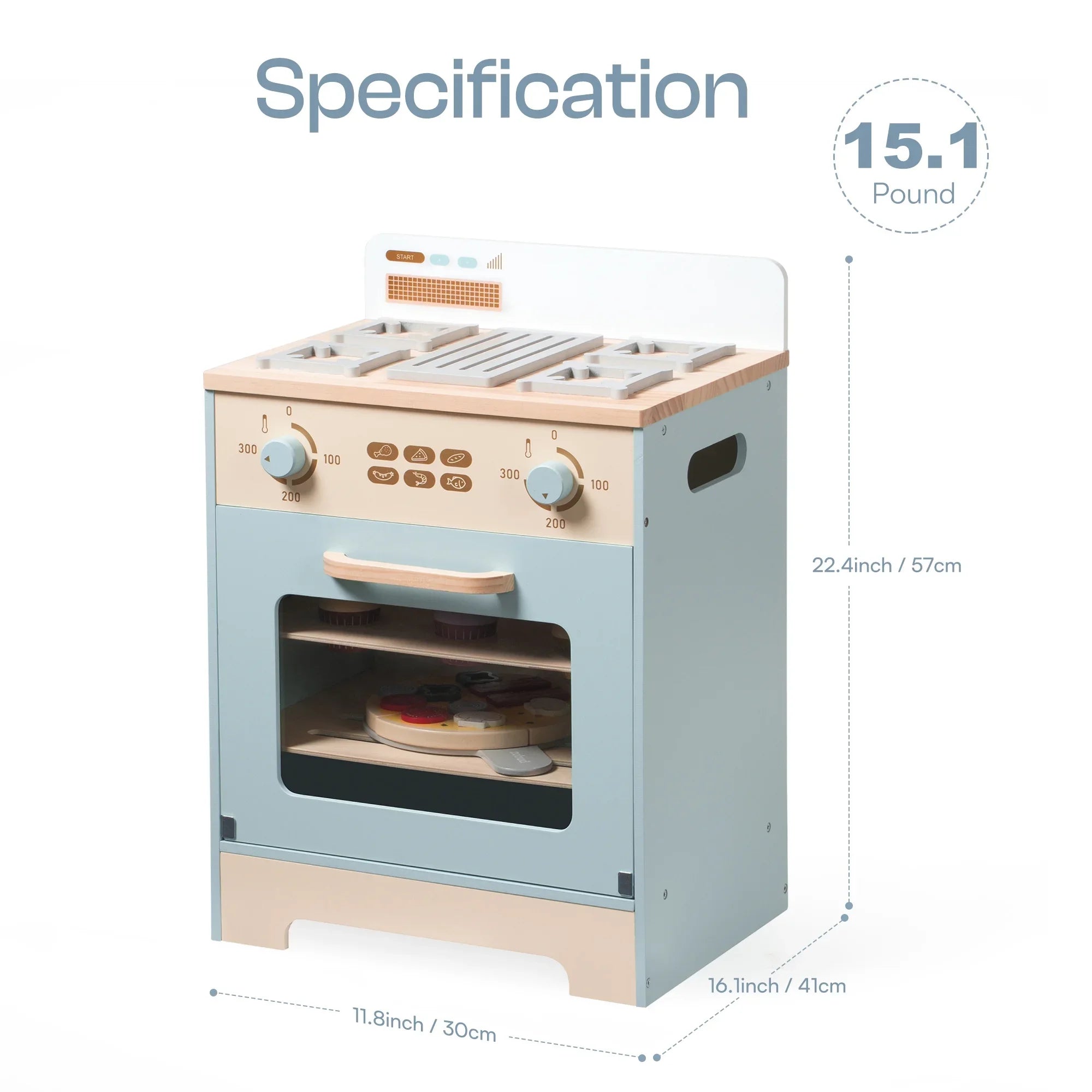 Robotime Robud - Ensemble de Cuisine & Électroménagers en Bois 3-en-1 (Four, Frigo, Lave-Linge) - Jouet d'Imitation Premium Bleu