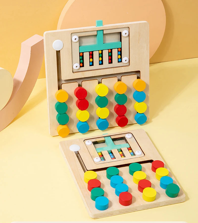 Jeu de Puzzle Coulissant en Bois Montessori pour Apprentissage des Couleurs