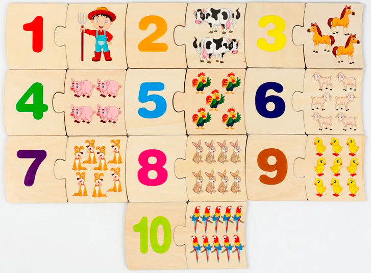 Jeu de Logique Montessori 4-en-1 : Puzzle Éducatif en Bois (Nombres, Animaux, Aliments) avec Boîte Métal
