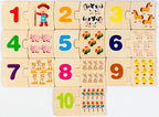 Jeu de Logique Montessori 4-en-1 : Puzzle Éducatif en Bois (Nombres, Animaux, Aliments) avec Boîte Métal