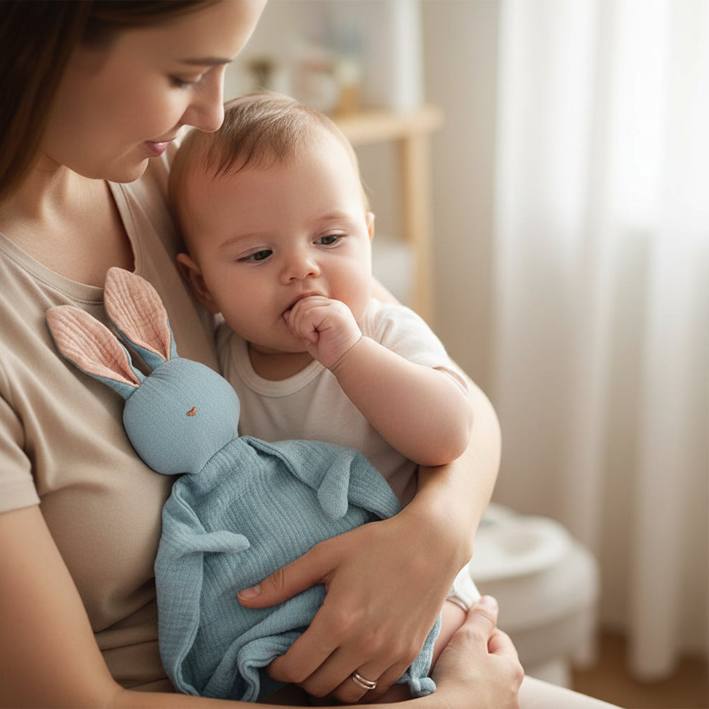 Doudou Lapin Apaisant 100% Coton Mousseline pour Sommeil Serein de Bébé