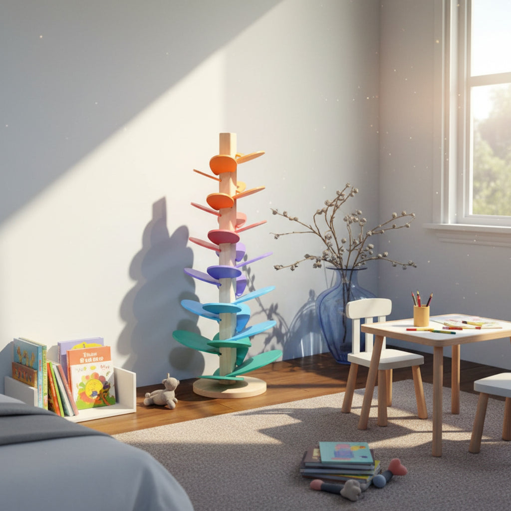 Arbre Musical Arc-en-Ciel en Bois Montessori | Éveil Sensoriel & Créatif
