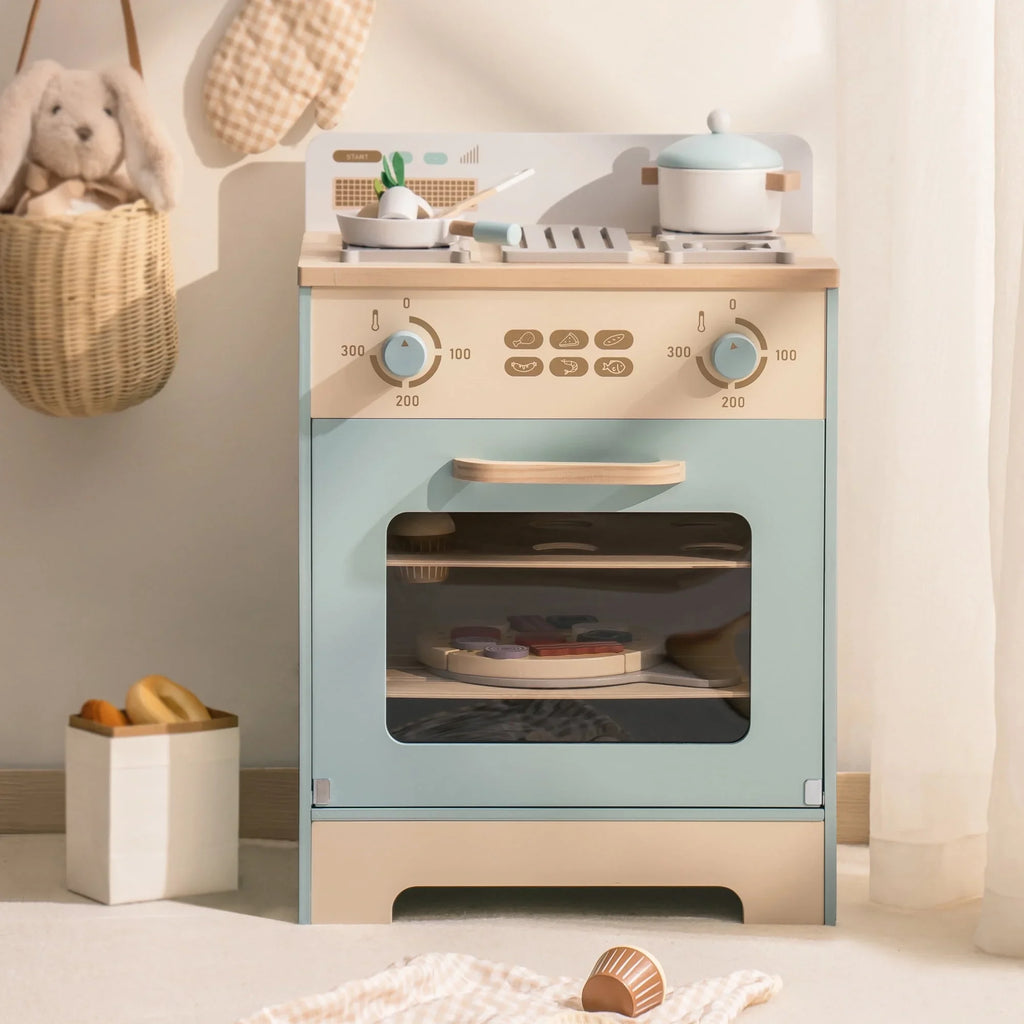 Robotime Robud - Ensemble de Cuisine & Électroménagers en Bois 3-en-1 (Four, Frigo, Lave-Linge) - Jouet d'Imitation Premium Bleu